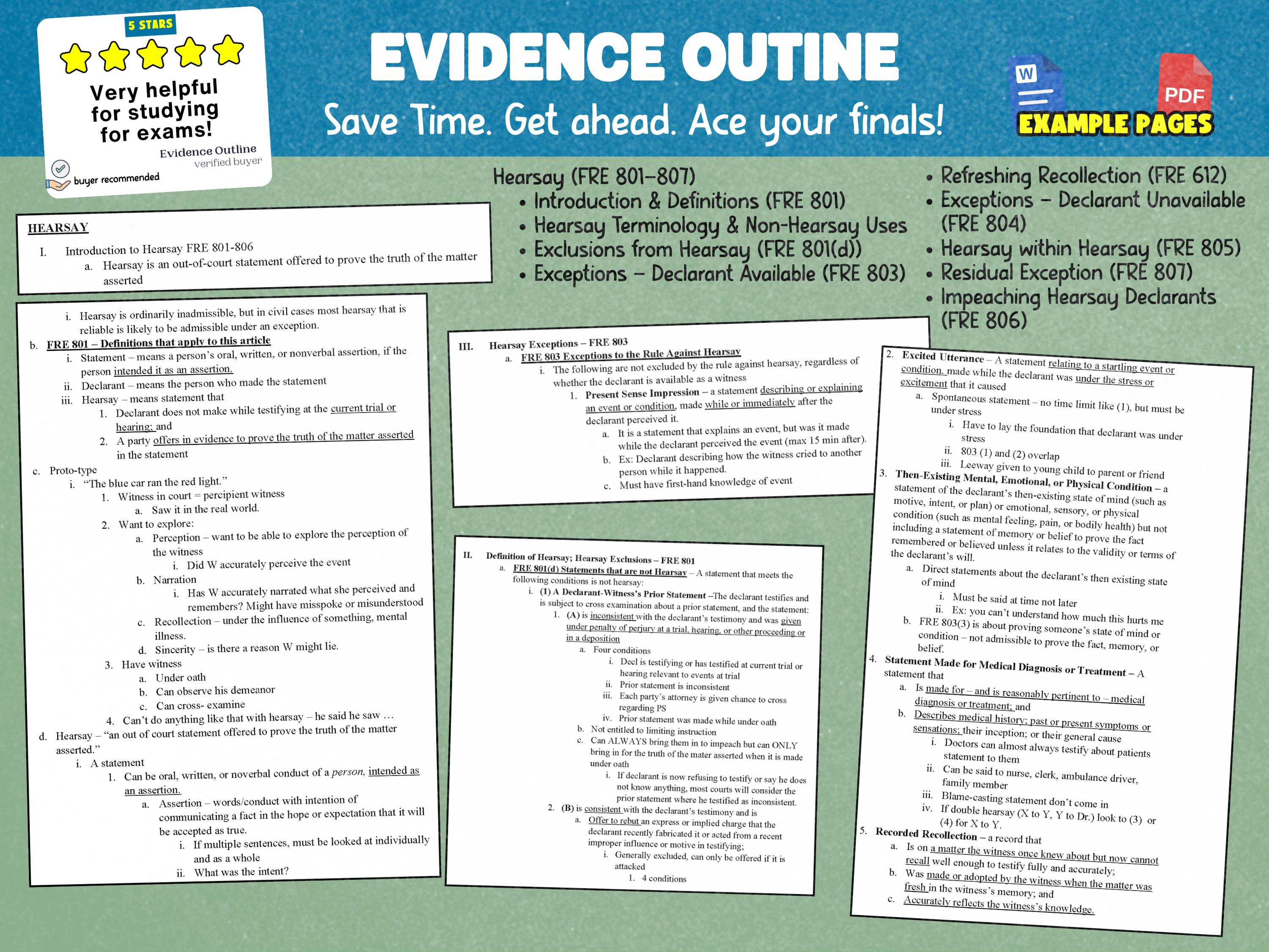 Evidence Law Outline – Law School & Bar Exam Study Guide (PDF + Word ...