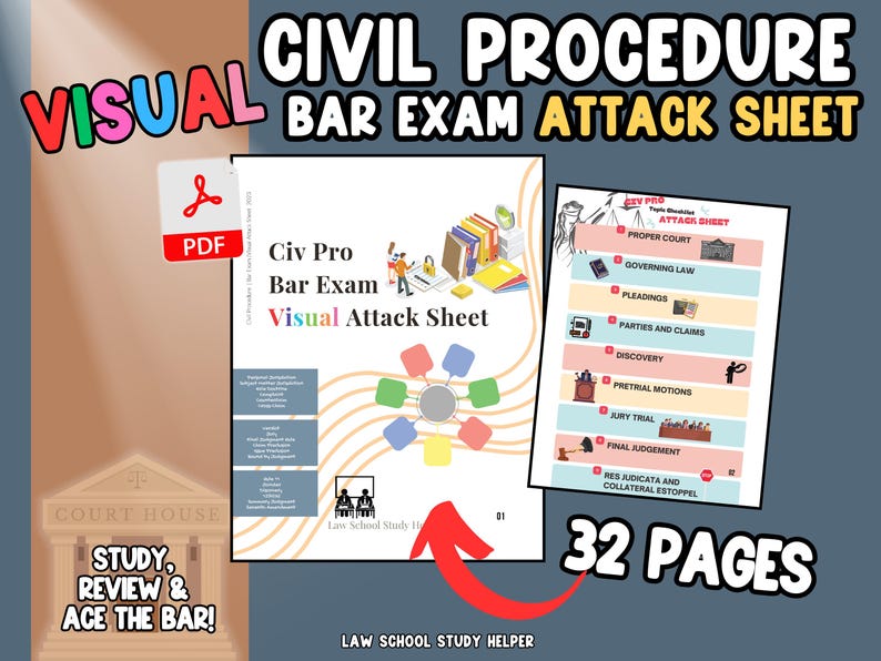 Visual Civ Pro Bar Exam Attack Sheet: Comprehensive Guide With Colorful ...