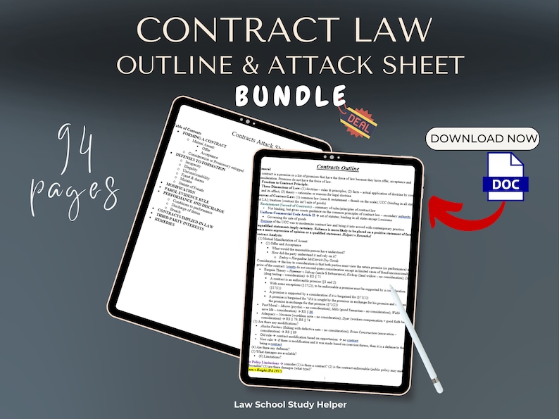 2023 1L Ultimate CONTRACTS LAW Outline & Attack Sheet to Help You Ace