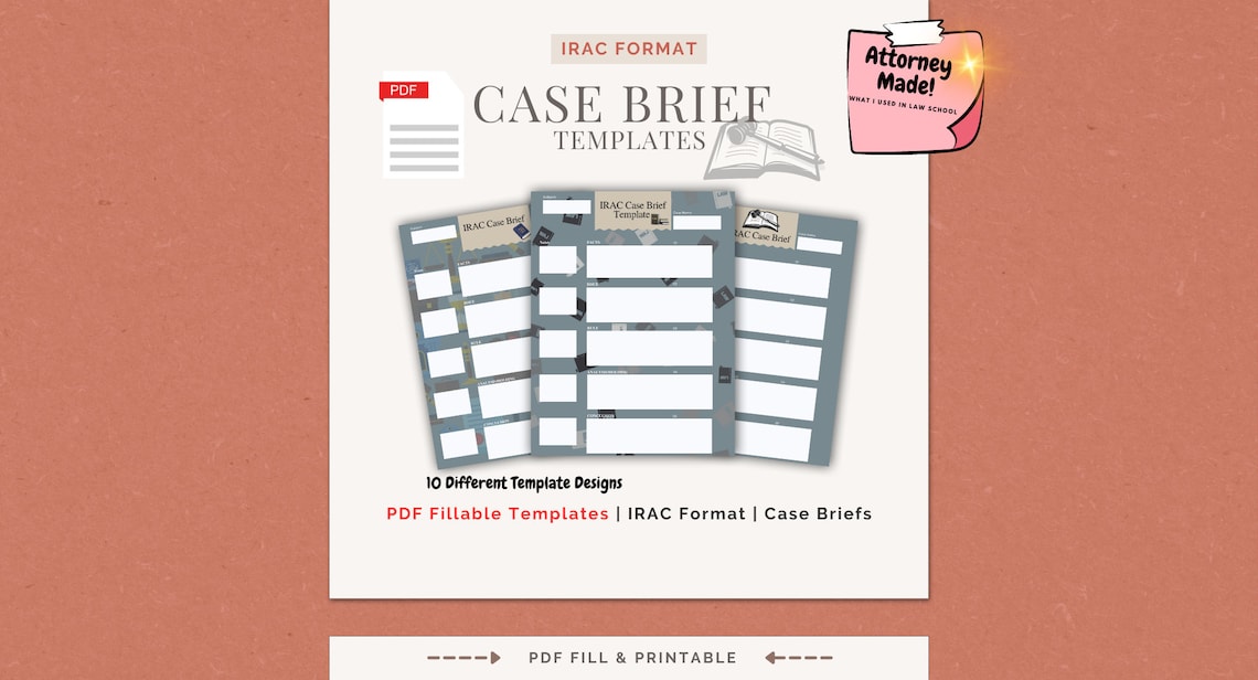 Case Brief PDF Fillable Templates IRAC Method for Law School Case