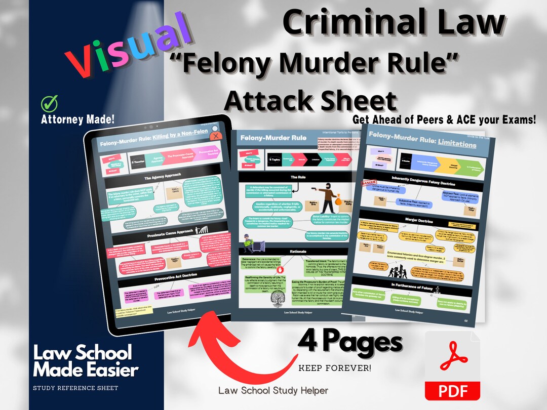 1L Criminal Law FELONY MURDER Rule VISUAL Attack Sheet Master Key ...