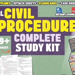 1L Civil Procedure COMPLETE Study Bundle – 649+ Pages | Visual Outlines, Attack Sheets, Flashcards, Case Briefs Charts | PDF + Word