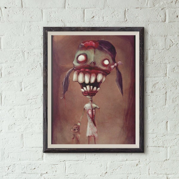 Poster Print: Little Zombie Girl - Walking Dead Kawaii Creepy Cute Undead Horror Halloween Tim Burton Aesthetic Goth Dark Art Apocalypse