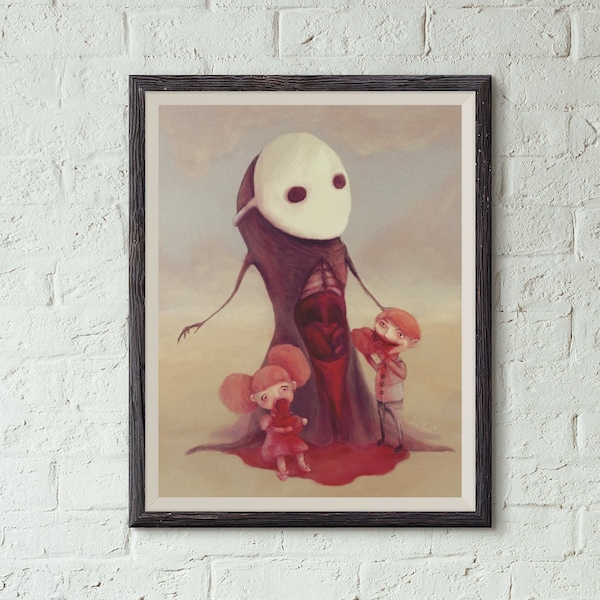 Poster Print: Feed The Children - Occult Satanic Tim Burton Mark Ryden Inspired Surrealism Painting Horror Creepy Cute Goth Dark Art Bloody
