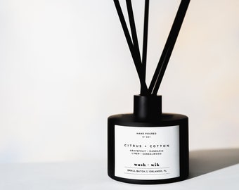 Citrus and Cotton  |  Reed Diffuser  |  Matte Black Bottle With Reeds  |  Diffuser Oil Set  |  Home Fragrance  |  Decor  |  Scent No. 001