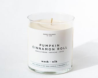 Pumpkin Cinnamon Roll Soy Wax Candle  |  Vanilla Bean  |  Brioche  |  Spice  |  Soy Candle  |  Wash and Wik  |  Scent No. 039