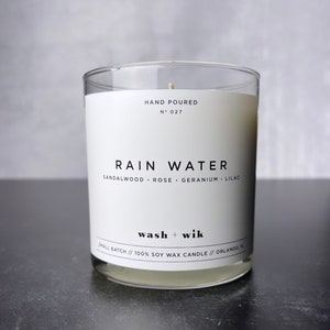 Rain Water Soy Wax Candle  |  Sandalwood  |  Rainy Day  |  Citrus  |  Scented Candle  |  Soy Candle  |  Wash and Wik  |  Scent No. 027