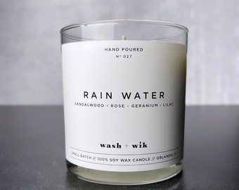 Rain Water Soy Wax Candle  |  Sandalwood  |  Rainy Day  |  Citrus  |  Scented Candle  |  Soy Candle  |  Wash and Wik  |  Scent No. 027