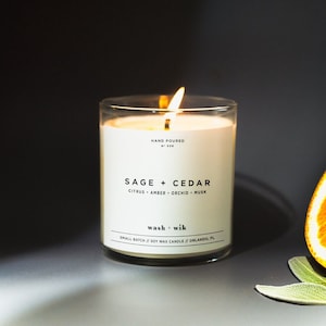 Sage + Cedar Soy Wax Candle: Citrus, Amber, Orchid, Musk