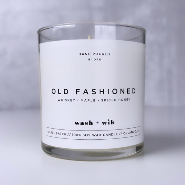 Old Fashioned Soy Wax Candle  |  Whiskey Scent  |  Maple  | Spiced Honey  |  Soy Candle  |  Wash and Wik  |  Scent No. 040