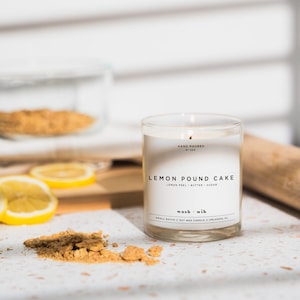 Lemon Pound Cake Soy Wax Candle  |  Bakery Scent  |  Lemon Peel  |  Butter  |  Sugar  |  Dessert  |  Wash and Wik  |  Scent No. 033