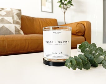 Relax and Unwind Soy Wax Candle  |  Peppermint Soy Wax Candle  |  Eucalyptus Soy Wax Candle  |  Juniper  |  Wash and Wik  |  Scent No. 029