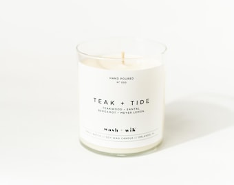 Teak and Tide Soy Candle - Teakwood | Santal | Bergamot | Meyer Lemon | Wash and Wik
