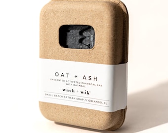 Oat + Ash Artisan Soap Bar 5 oz – Hand Crafted Unscented Activated Charcoal Bar with Oatmeal