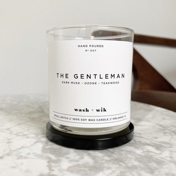 The Gentleman Soy Wax Candle  |  Teakwood Soy Wax Candle  |  Dark Musk Soy Wax Candle  |  For Him  |  Wash and Wik  |  Scent No. 007