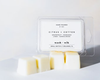 Waxmelts van citrus- en katoensoja |  Citrusgeur |  Met linnengeur |  Wastaartjes |  Wassen en wikken | Wasverwarmer | Wasblokjes | Geurnr. 001