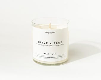 Olive and Aloe Soy Candle - Citrus | Green | Floral | Musk | Wash and Wik