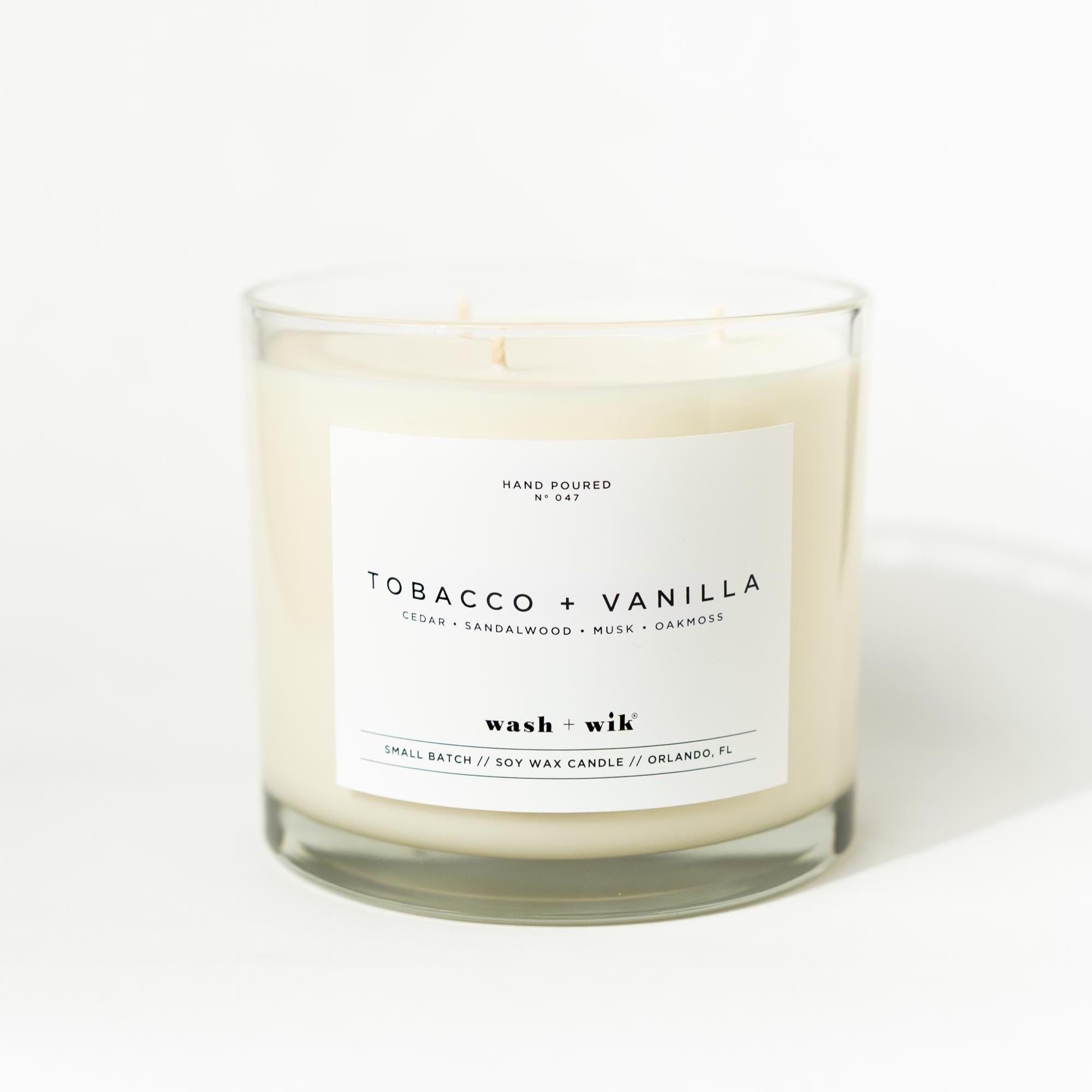 Tobacco and Vanilla Soy Candle - Cedar | Sandalwood | Musk | Oakmoss | Wash  and Wik
