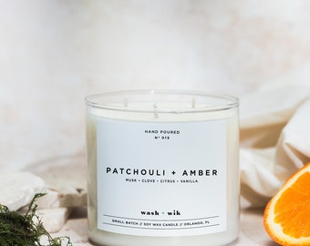 Patchouli and Amber Soy Wax Candle Earthy Scented Candle Musk