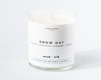 Snow Day Soy Wax Candle  |  Fraser Fir  |  Eucalyptus  | Evergreen  |  Spearmint  |  Soy Candle  |  Wash and Wik  |  Scent No. 041