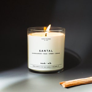 Vela de Cera de Soja Santal Scent No. 043 | Vela de Cera de Soja | Sândalo | Almíscar | Âmbar | Cedro | Vela de Soja | Wash and Wik