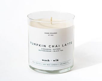 Pumpkin Chai Latte Soy Wax Candle  |  Cinnamon  |  Fall  |  Soy Candle  |  Scented Candle  |  Soy Candle  |  Wash and Wik  |  Scent No. 005