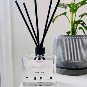 Relax and Unwind  |  Reed Diffuser  |  Eucalyptus  |  Juniper  |  Clear Bottle With Reeds  |  Home Fragrance  |  Scent No. 029