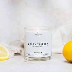 Lemon Verbena Soy Wax Candle  |  Lemon Candle  |  Kitchen Candle  |  Scented Candle  |  Soy Candle  |  Wash and Wik  |  Scent No. 024