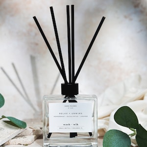 Relax and Unwind  |  Reed Diffuser  |  Eucalyptus  |  Juniper  |  Clear Bottle With Reeds  |  Home Fragrance  |  Scent No. 029