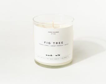 Fig Tree Soy Wax Candle - Green Floral | Sweet Freesia | Wood | Wash and Wik