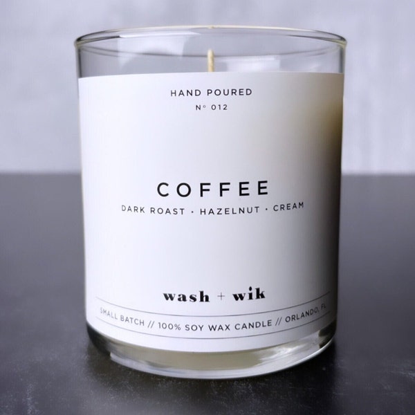 Coffee Soy Wax Candle  |  Coffee Candle  |  Coffee Lover  |  Scented Candle  |  Soy Candle  |  Wash and Wik  |  Scent No. 012