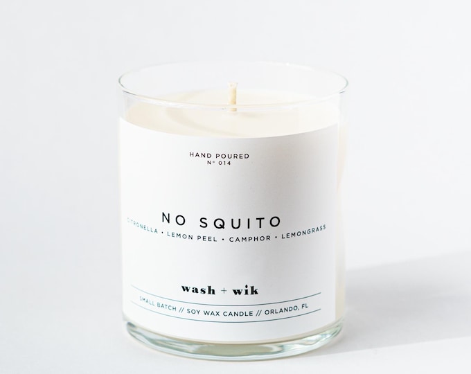 No Squito Citronella Soy Wax Candle  |  Outdoor Candle  |  Lemon Grass  |  Scented Candle  |  Soy Candle  |  Wash and Wik  |  Scent No. 014