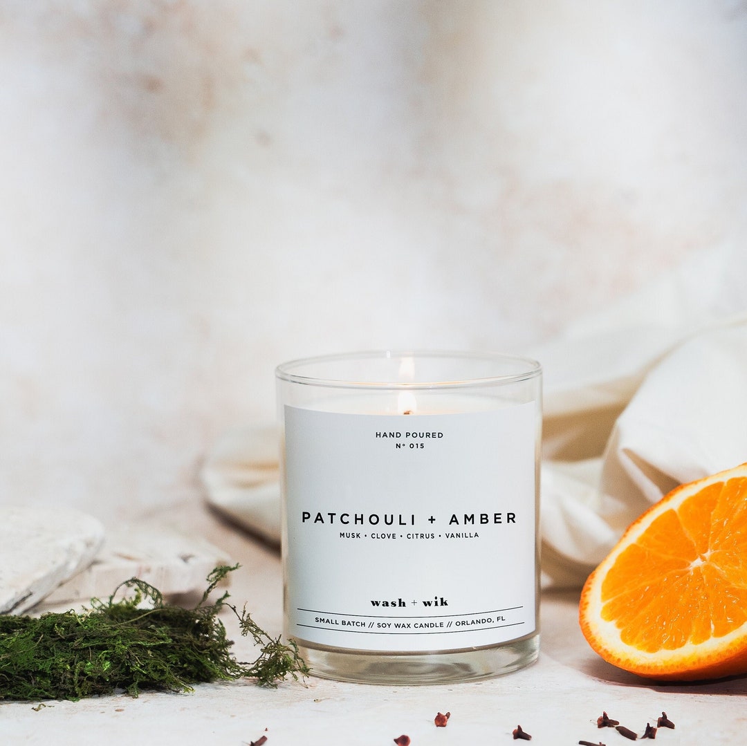Patchouli and Amber Soy Wax Candle | Earthy Scented Candle | Musk ...