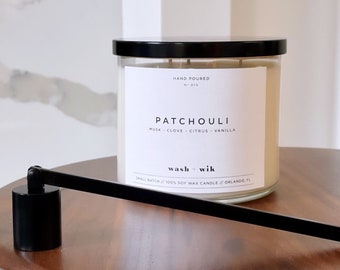 Patchouli Soy Wax Candle  |  Earthy Scented Candle  |  Amber  |  Musk  |  Scented Candle  |  Soy Candle  |  Wash and Wik  |  Scent No. 015