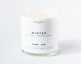 Winter Soy Wax Candle  |  Winter Candle  |  Cinnamon Bun Candle  |  Spruce Scented Candle  |  Soy Candle  |  Wash and Wik  |  Scent No. 009