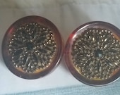 Vintage Button - Lot of 2 matching tortoise shell, with beaded glass center flower design (jess 9)