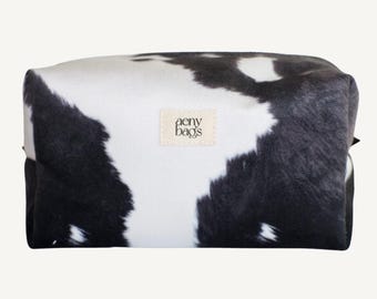 Kosmetiktasche Cow Print Kunstfell – Schminktasche Kuhfell vegan | Kulturtasche in Klein, Mittel, Groß | Reiseetui für Make-up & Pflege