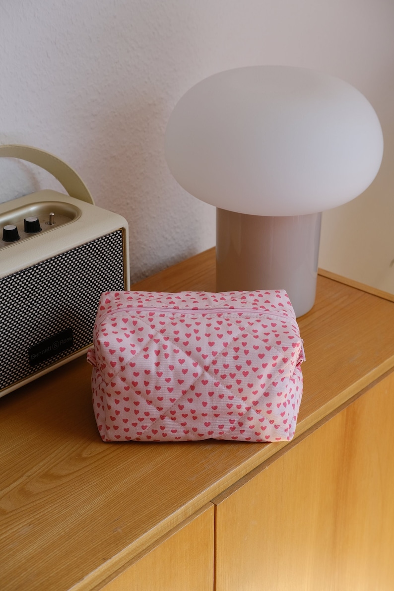 Gesteppte Kosmetiktasche pinke Herzen / Kulturtasche 3 Größen rosa Bild 3