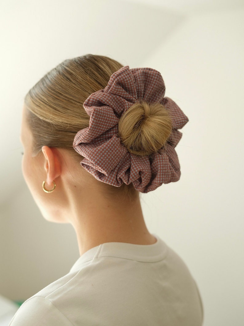 XXL Scrunchie Vichykaro Seersucker blau/terracotta Karo Bild 2