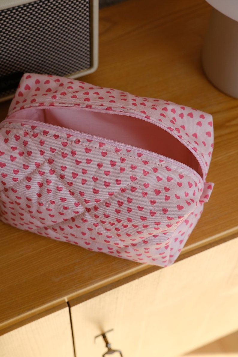 Gesteppte Kosmetiktasche pinke Herzen / Kulturtasche 3 Größen rosa Bild 4