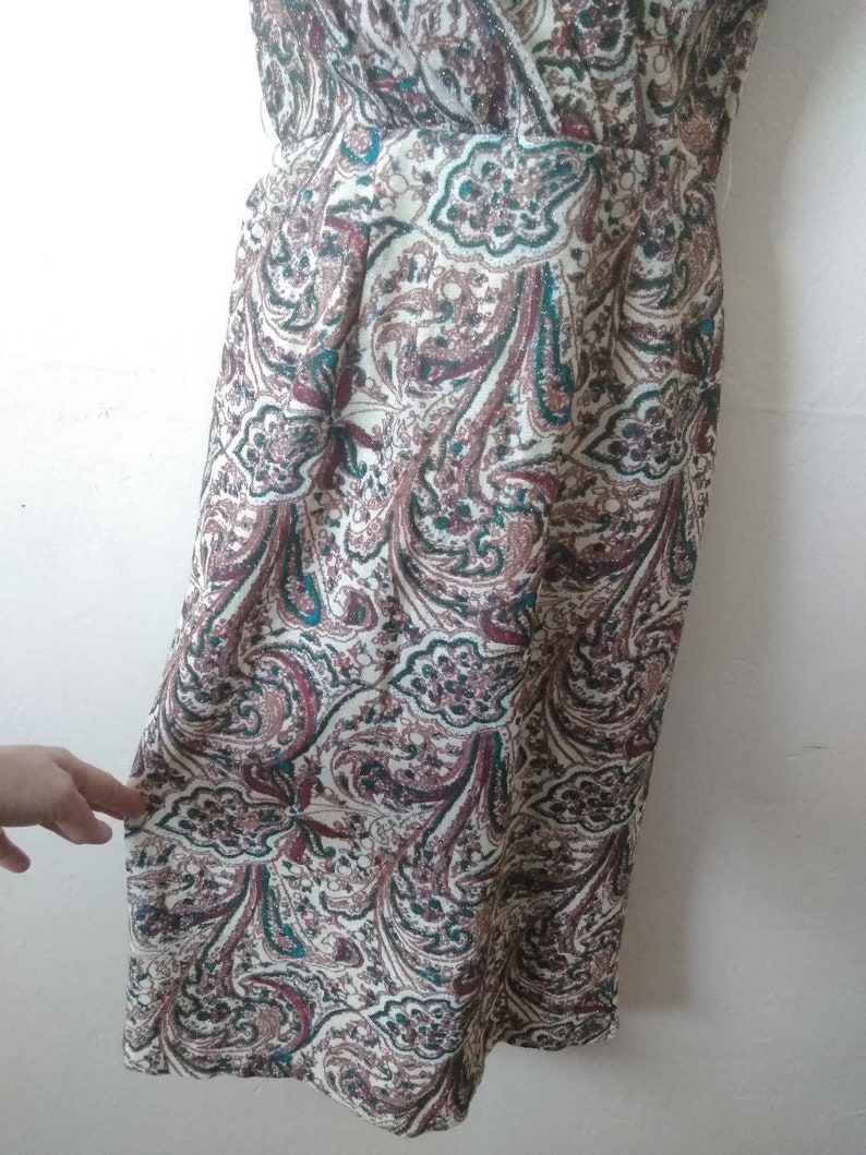 60/'s Metallic Paisley Print Wiggle Dress Size M Vintage 1960/'s Femme Fatale
