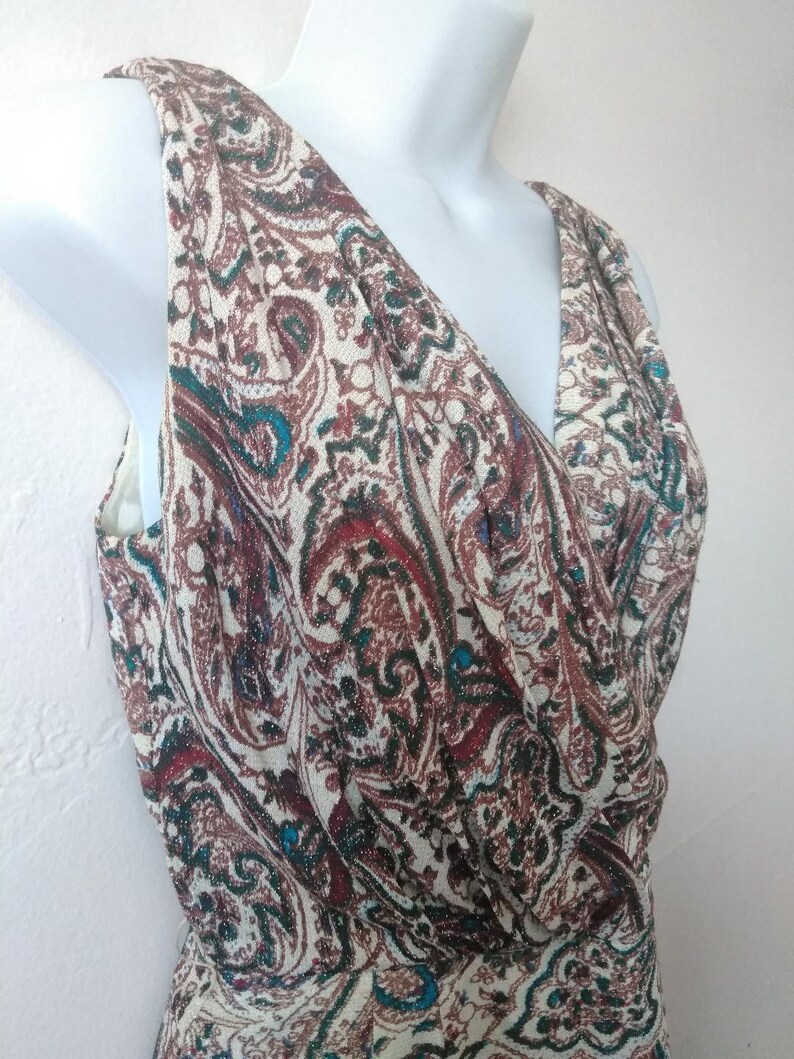 60/'s Metallic Paisley Print Wiggle Dress Size M Vintage 1960/'s Femme Fatale