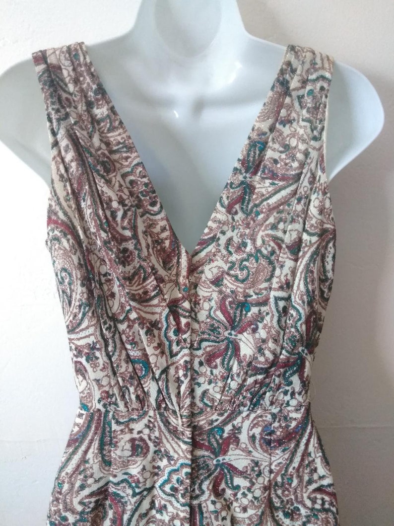 60/'s Metallic Paisley Print Wiggle Dress Size M Vintage 1960/'s Femme Fatale