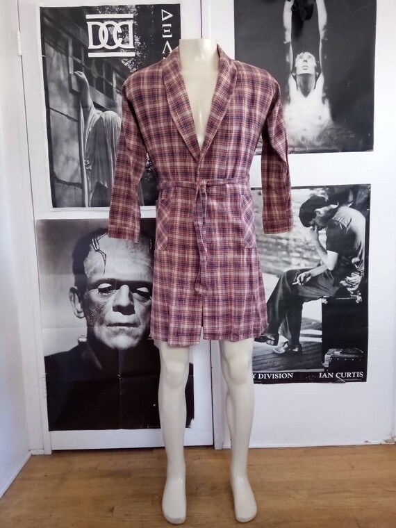 Men's 70's Plaid Flannel Robe w/ Original Belt By R… Gem