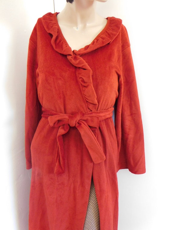 Size L | 70's Plaza 9 Rust Colored Velour Robe | … - image 2