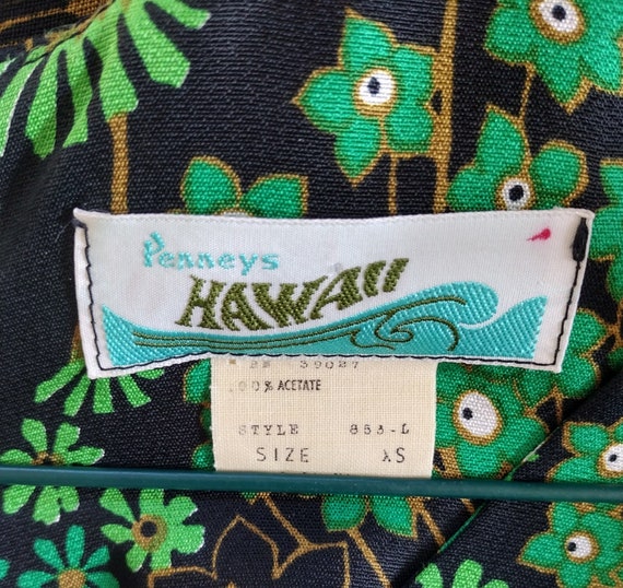 Size XS-S | 60's Black & Green Floral Hawaiian Ma… - image 6
