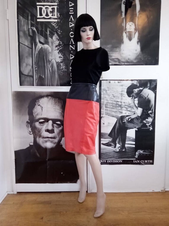Rare Vintage Escada Leather Pencil Skirt - Size 2… - image 1