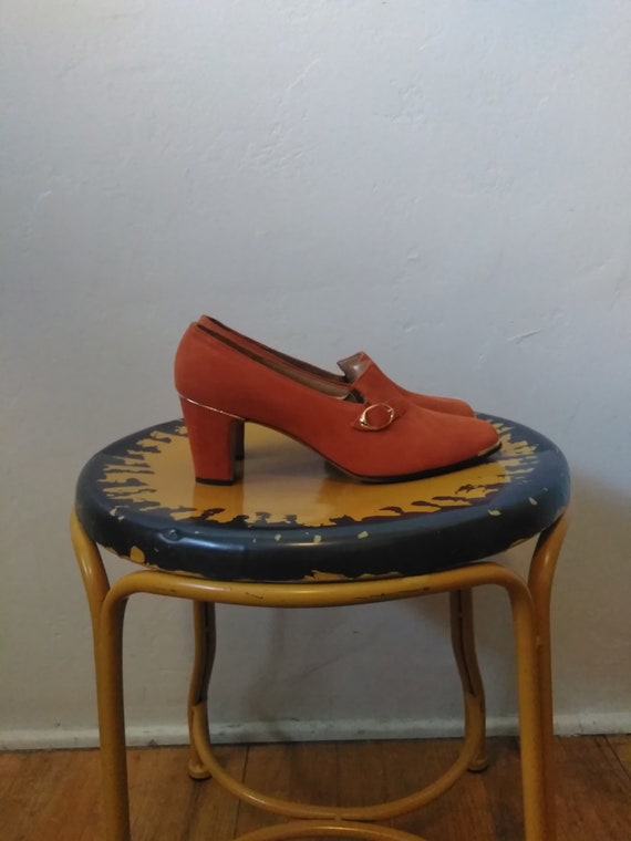 60's Orange & Gold Pumps / Vintage Women's Heels w