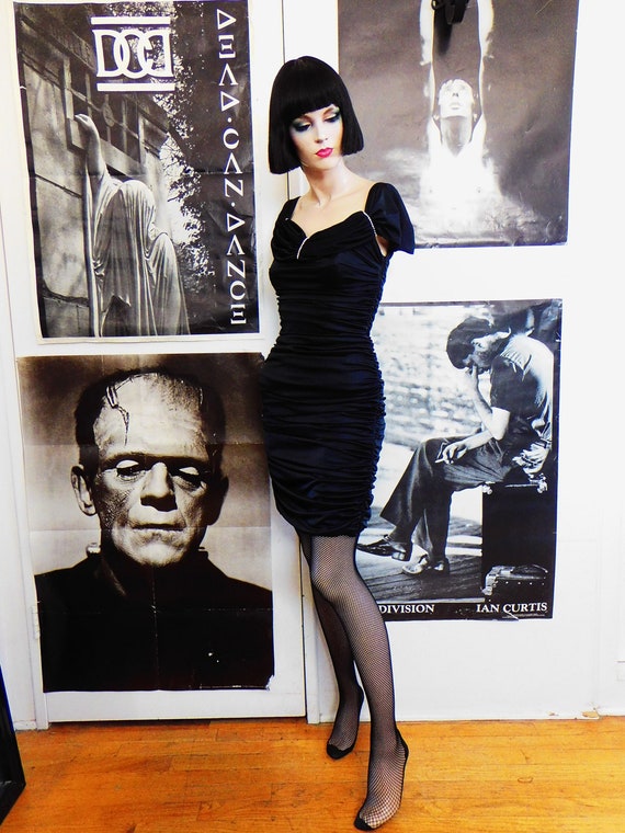 Vintage Black Coffin Draped Dress by Contempo Casuals Size S 80 s Goth Dress 1980 s Gothic Clothing Etsy