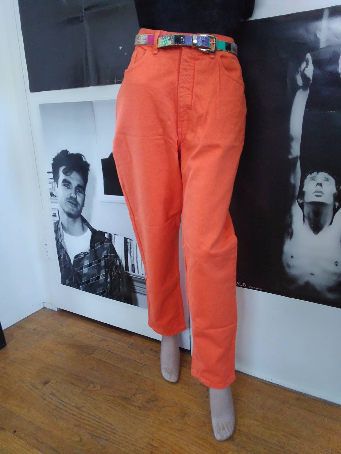 orange high waisted jeans